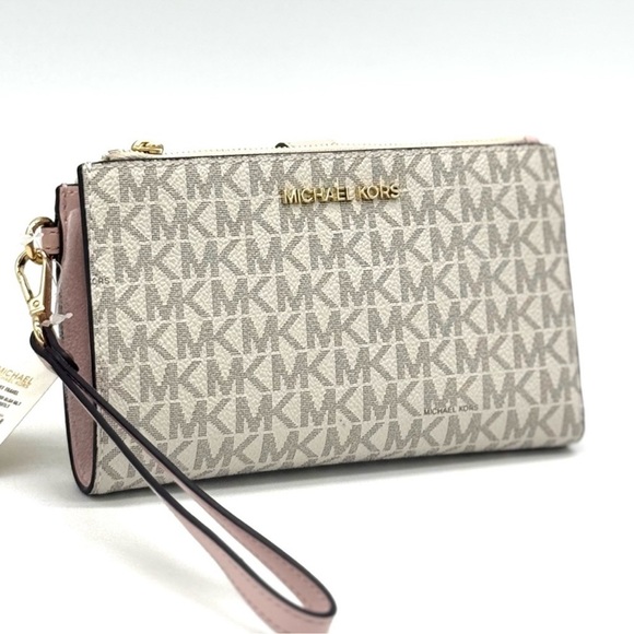 Michael Kors Large Double Zip Wallet Wristlet Powder Blush Multi - Picture 1 of 9